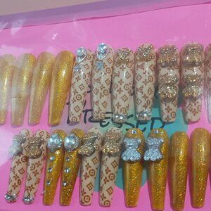 Luxury orange shimmer beige 2xl ballerina press on nails